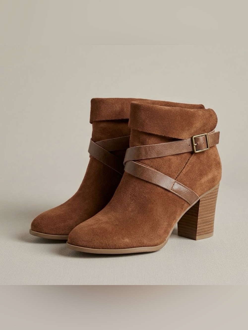 NEW DIRECTIONS Strappy Brown Heeled Booties